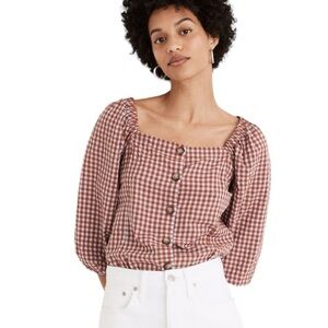 Madewell Gingham Seersucker Puff-Sleeve Button-Front Top 4